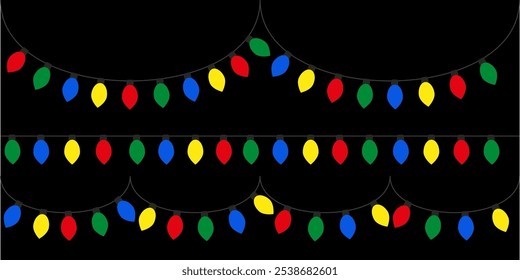 Glowing lights isolated realistic design elements. Garlands, Christmas tree decorations, light effects