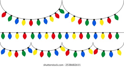 Glowing lights isolated realistic design elements. Garlands, Christmas tree decorations, light effects