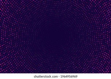 Glowing lights on dark blue background. Blue, pink, purple glowing halftone glittering effect with dot radial pattern. Modern futuristic technology concept. Abstract banner design. Vector illustration