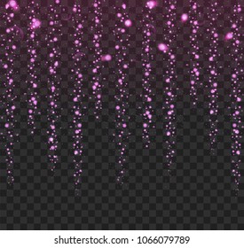Glowing lights purple glitter isolated on a black background
