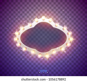 Glowing lights retro for advertising design. Special light effects. Vector Background show. Realistic Vintage frame. 3D