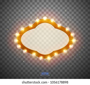 Glowing lights retro for advertising design. Special light effects. Vector Background show. Realistic Vintage frame. 3D