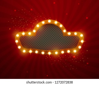 Glowing lights retro for advertising design. Special light effects. Vector Background show. Realistic Vintage frame. 3D