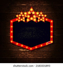 Glowing lights retro for advertising design. Special light effects. Vector Background show. Realistic Vintage frame. 3D