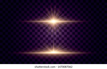 Glowing lights and stars. Isolated on  transparent background. Set of light explodes. Sparkling magical dust particles. Bright star, sparkles Transparent shining sun, flash Vector Light effect