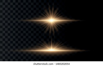 Glowing lights and stars. Isolated on  transparent background. Set of light explodes. Sparkling magical dust particles. Bright star, sparkles Transparent shining sun, flash Vector Light effect