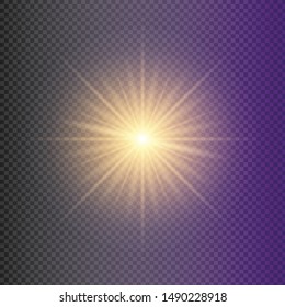 Glowing lights and stars. Isolated on transparent background. Set of light explodes. Sparkling magical dust particles. Bright star, sparkles Transparent shining sun, flash Vector Light effect