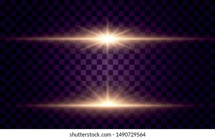 Glowing lights and stars. Isolated on  transparent background. Set of light explodes. Sparkling magical dust particles. Bright star, sparkles Transparent shining sun, flash Vector Light effect