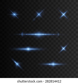 Glowing lights and stars. Isolated on transparent background. Vector illustration, eps 10.