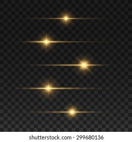 Glowing lights and stars. Isolated on black transparent background. Vector illustration, eps 10.