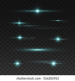 Glowing lights and stars. Isolated on transparent background. Vector illustration, eps 10.