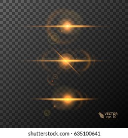 Glowing lights and stars. Isolated on black transparent background. Vector illustration, eps 10.