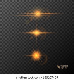 Glowing lights and stars. Isolated on black transparent background. Vector illustration, eps 10.