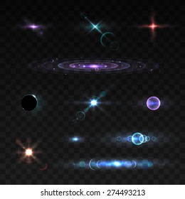 Glowing lights, stars and sparkles. Isolated on transparent background. Vector illustration, eps 10.