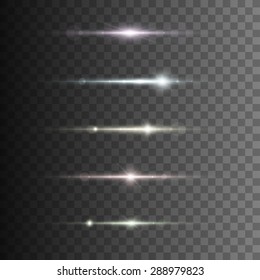 Glowing lights, stars and sparkles. Isolated on black transparent background. Vector illustration, eps 10.