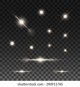 Glowing lights, stars and sparkles. Isolated on transparent background. Vector illustration, eps 10.