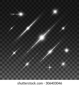Glowing lights, stars and sparkles. Isolated on transparent background. Vector illustration, eps 10.