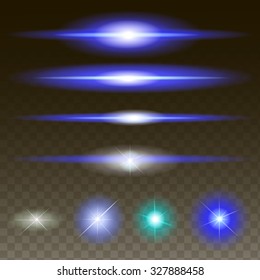 Glowing lights, stars and sparkles. Isolated on black transparent background. Vector illustration, 