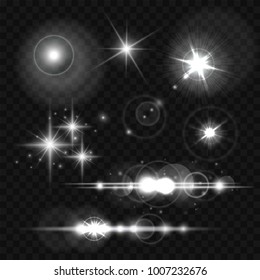 Glowing lights, stars and sparkles. Vector illustration on transparent background, eps 10.