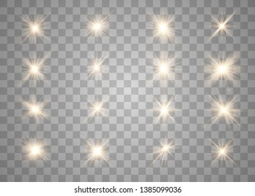 Lumières et étoiles brillantes.Isolées sur fond transparent.Particules de poussière magiques éclatantes. Illustration vectorielle, eps10.