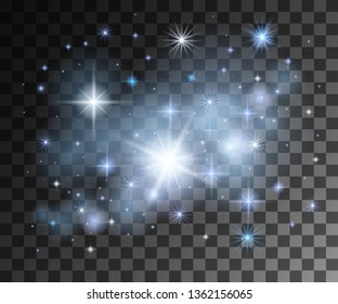 Glowing line abstract effect. Blue star light effect on transparent background. Star geometry shape. Space objects.