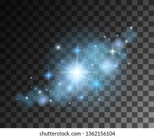 Glowing line abstract effect. Blue star light effect on transparent background. Star geometry shape. Space objects.
