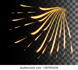 Glowing line abstract effect. Golden lines light effect on transparent background.