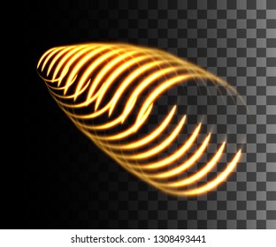 Glowing line abstract effect. Golden lines light effect on transparent background.