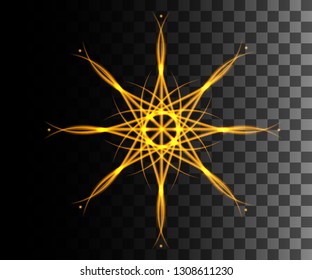 Glowing line abstract effect. Golden star light effect on transparent background.