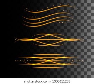 Glowing line abstract effect. Golden lines light effect on transparent background.