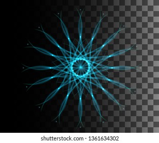 Glowing line abstract effect. Golden star light effect on transparent background. Star geometry shape.