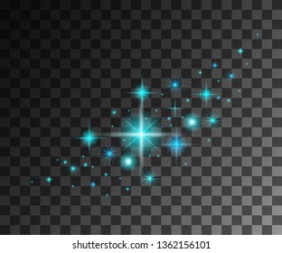 Glowing line abstract effect. Golden star light effect on transparent background. Star geometry shape. Space objects.