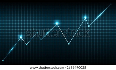 Glowing line graph on grid background shows upward trend, symbolizing growth and success