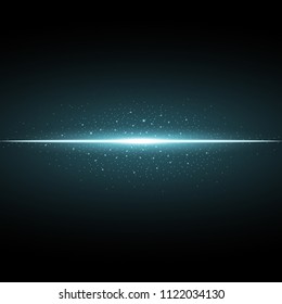 Glowing line with sparks on black background, light effect, aqua color