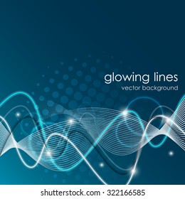 Glowing lines, abstract vector background with space for your message.
