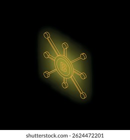 Glowing lines connecting to a central cryptocurrency coin, symbolizing a growing network and the interconnected nature of digital currencies