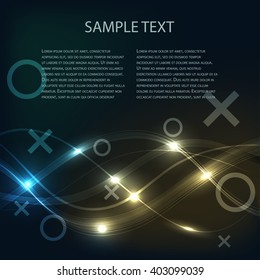 glowing lines, crosses and circles on a dark background