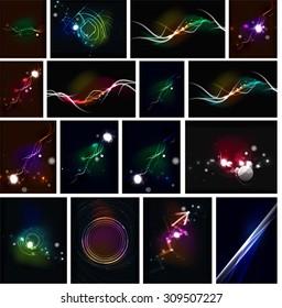 Líneas brillantes en el espacio oscuro, conjunto de orígenes abstractos, diseños modernos de presentación de mensajes futuristas de alta tecnología o fondos de pantalla