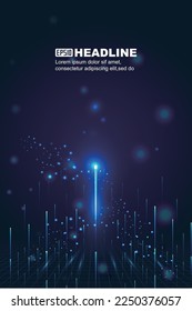 Glowing lines emitting upward with a techno background of particle Internet