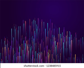 Glühende Linien fallen abstrakte Big-Data-Konzept-Technologie, Vektorhintergrund. Digitale geometrische blaue Linien fließt visuelle Optik-Technologie, Speed-Konzept. Glasfaser-Optik abstrakter, montaglicher Hintergrund.