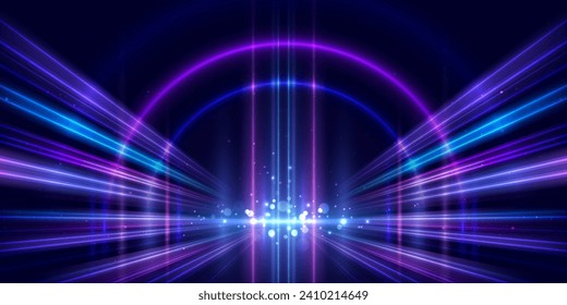 Glowing lines of light effect on dark blue background. Abstract futuristic technology, big data, connection, communication, digital background concept. Vector EPS10.