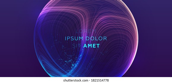 Glowing lines liquid dynamic flow with glowing particles. Trendy fluid cover design. Outline cartography landscape effect with topography relief elements. Eps10 vector illustration