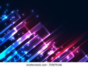 Glowing lines in motion. Dark geometric background with stars. 
Purple glowing background with lines - vector.