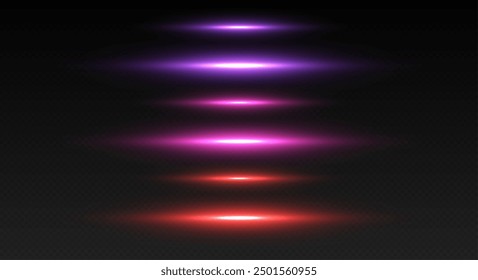 Glowing lines, neon in motion light effect. Shiny beam or ray, abstract speed lines. Vector illustration.