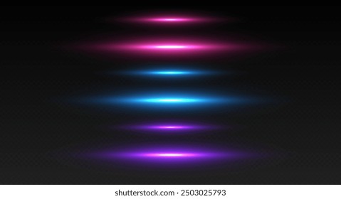 Glowing lines, neon in motion light effect. Shiny beam or ray, abstract speed lines. Vector illustration.