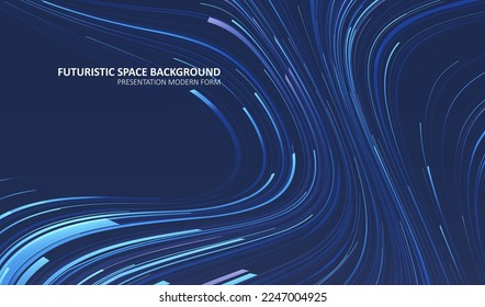 Glowing lines on blue background. Abstract modern lines. Cool gradient shapes. Graphic concept for your design