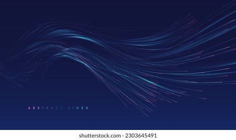 Líneas brillantes sobre fondo azul. Resumen de líneas modernas. Formas gradientes geniales. Concepto gráfico para su diseño