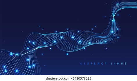 Glowing lines on blue background. Abstract modern lines. Cool gradient shapes. Graphic concept for your design