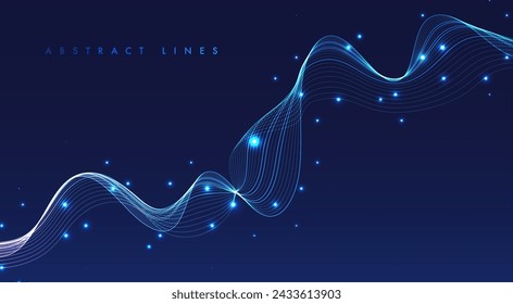 Glowing lines on blue background. Abstract modern lines. Cool gradient shapes. Graphic concept for your design