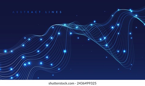 Glowing lines on blue background. Abstract modern lines. Cool gradient shapes. Graphic concept for your design